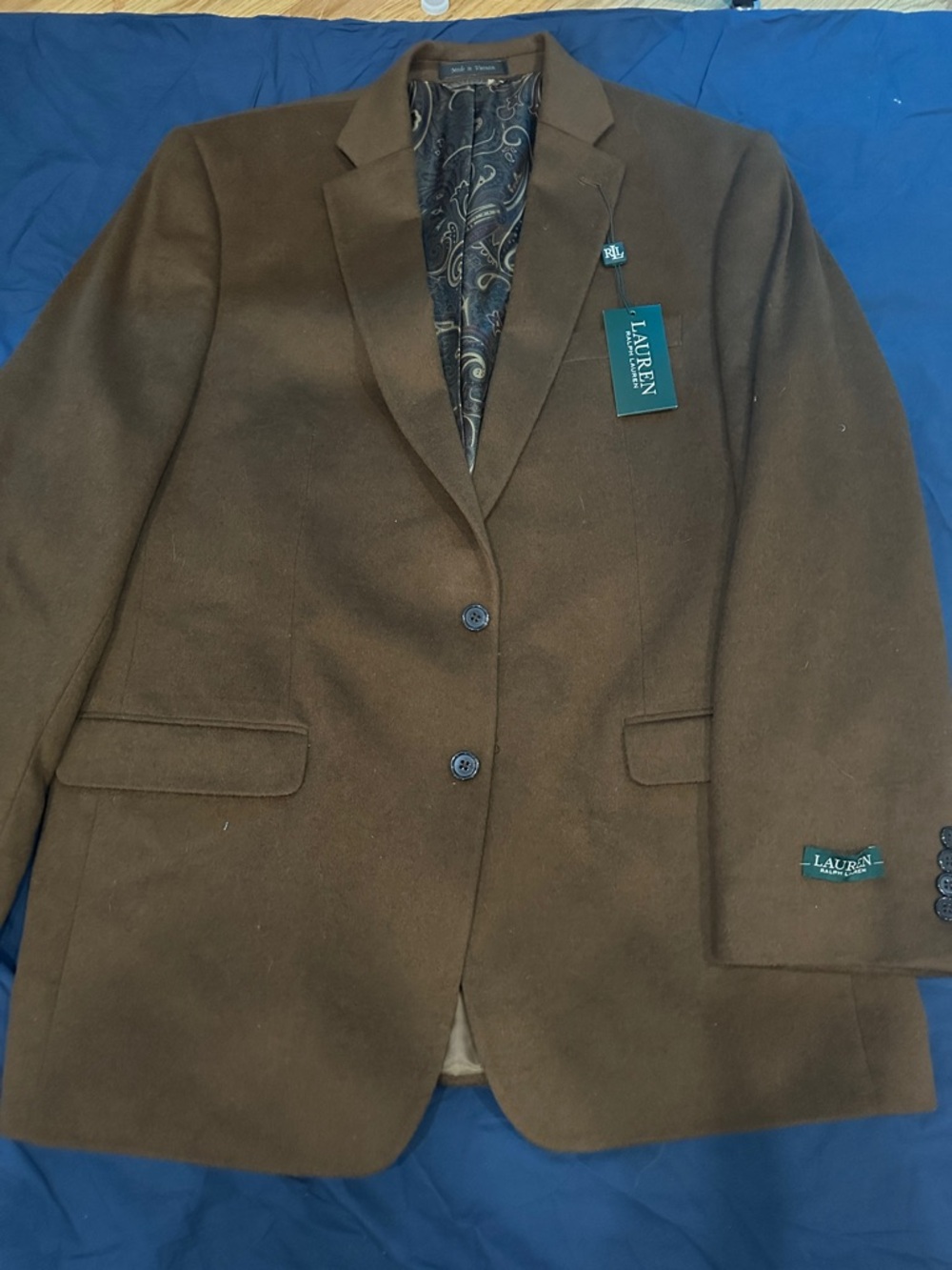 Lauren Ralph Lauren Brown Wool-Blend Blazer with Paisley Lining Size 44L
